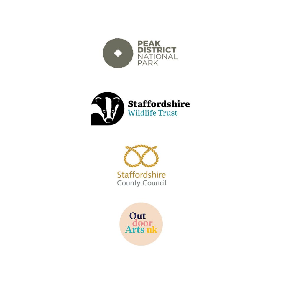 Logos for Peak District National Park, Staffordshire Wildlife Trust, Staffordshire County Council, OutdoorArts UK
