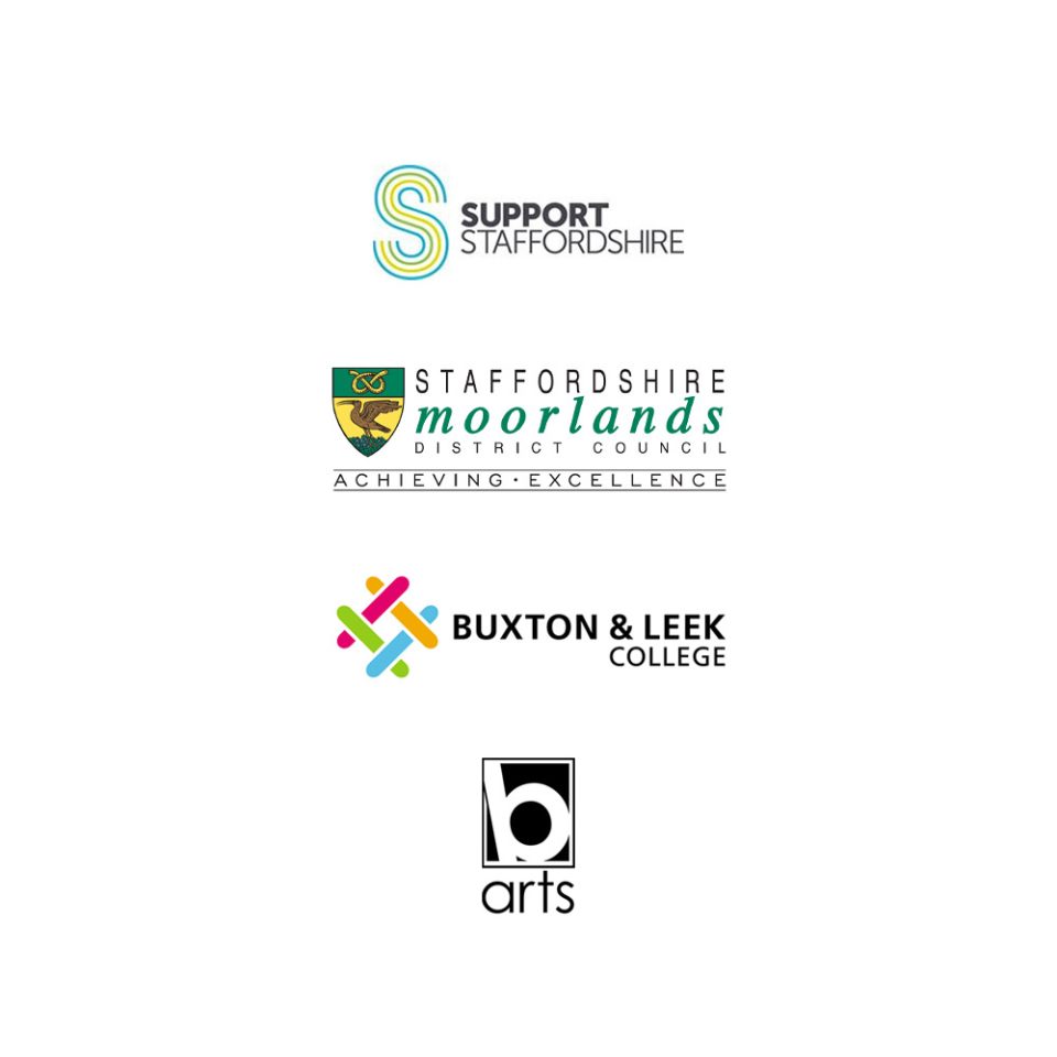 Logos for Support Staffordshire, Staffordshire Moorlands District Council, Buxton & Leek College, B-arts